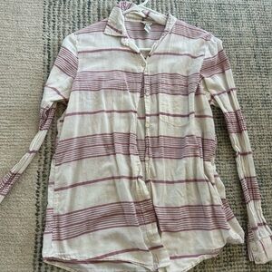Red and white striped button up